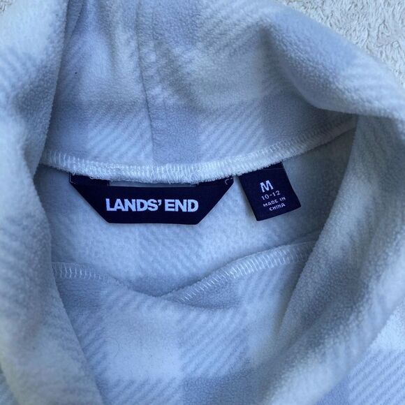 Lands’ End Grey White Check Fleece Turtleneck Tunic Sweater - Picture 3 of 7